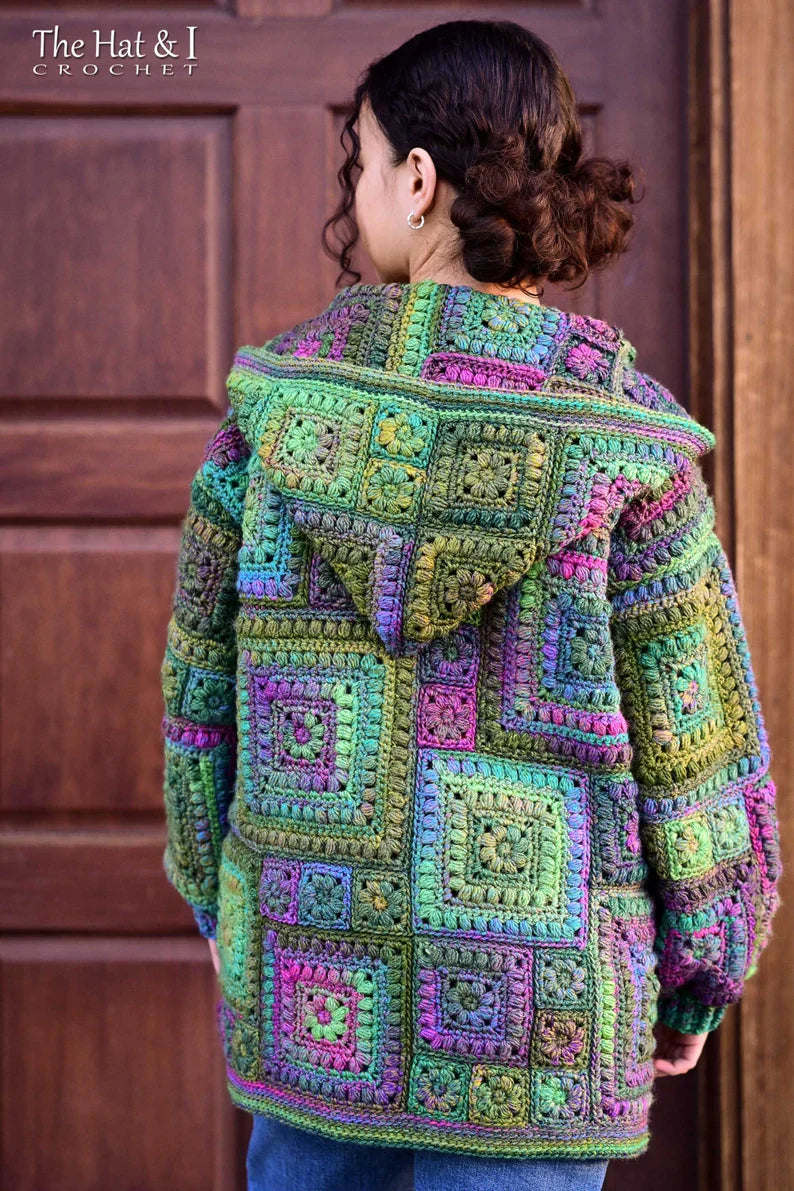 CROCHET PATTERN - Square Scramble Sweater - crochet pattern for granny square cardigan sweater with hood (sizes | xs - 3xl) - PDF Download