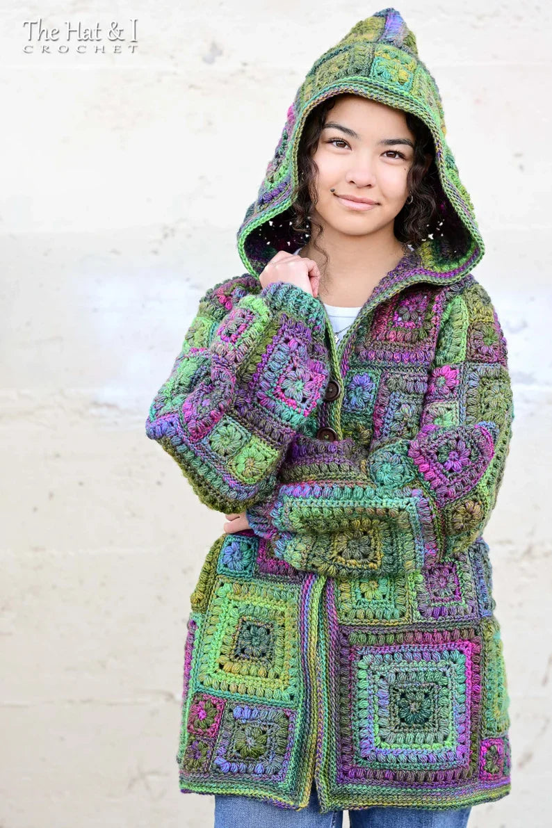 CROCHET PATTERN - Square Scramble Sweater - crochet pattern for granny square cardigan sweater with hood (sizes | xs - 3xl) - PDF Download