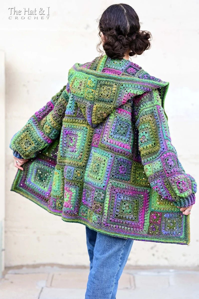 CROCHET PATTERN - Square Scramble Sweater - crochet pattern for granny square cardigan sweater with hood (sizes | xs - 3xl) - PDF Download