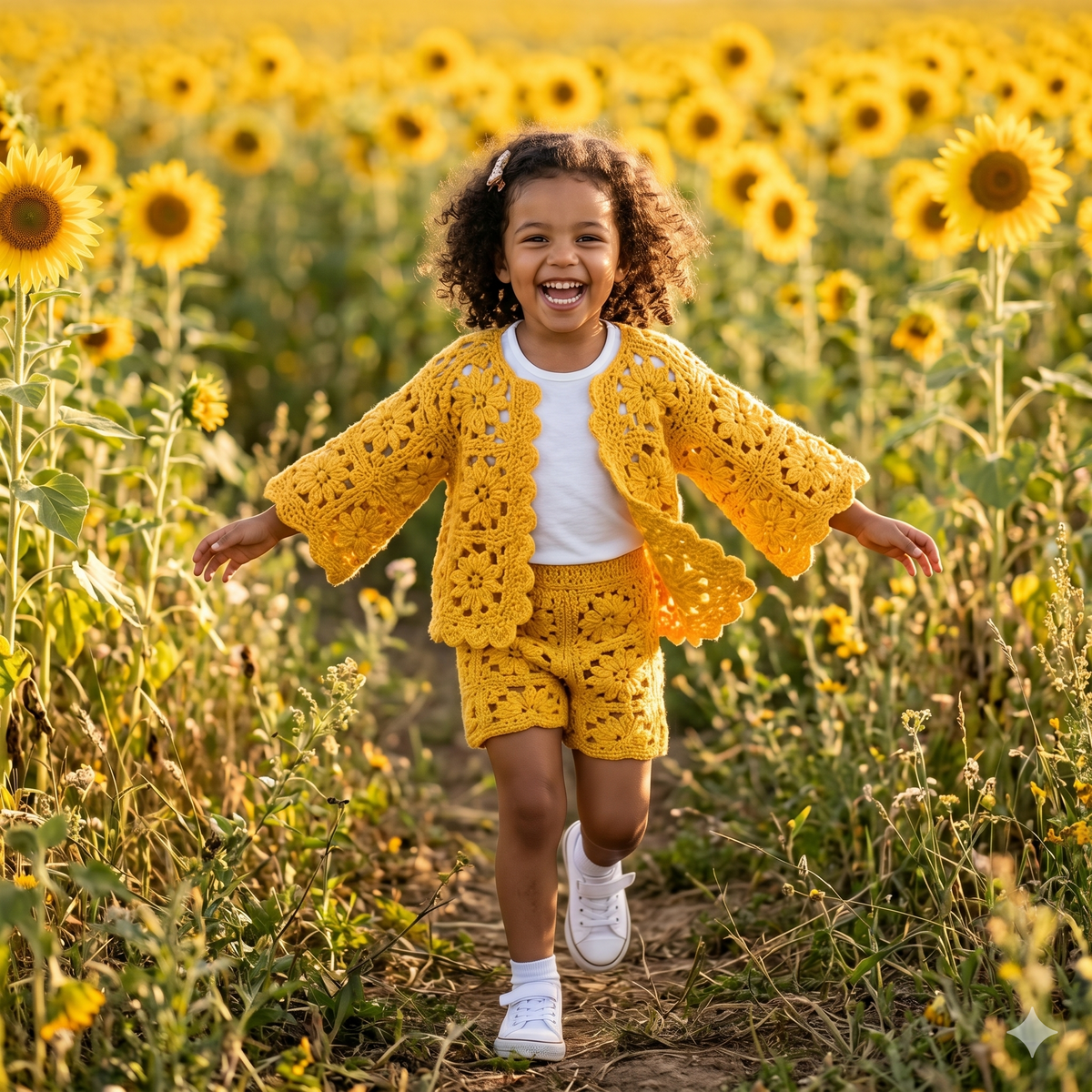 Crochet Summer Outfit Pattern Kids Granny Square Set Cardigan Shorts Boho Clothing