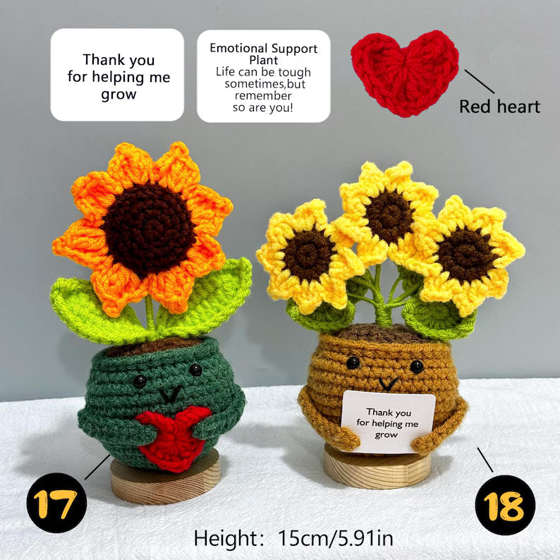 Crochet Sunflower Plant,Encouragement Daily Positive,Birthday Gift for Her,Positive Desk Decor,Crochet Forget-me-not,Mother's Day gift