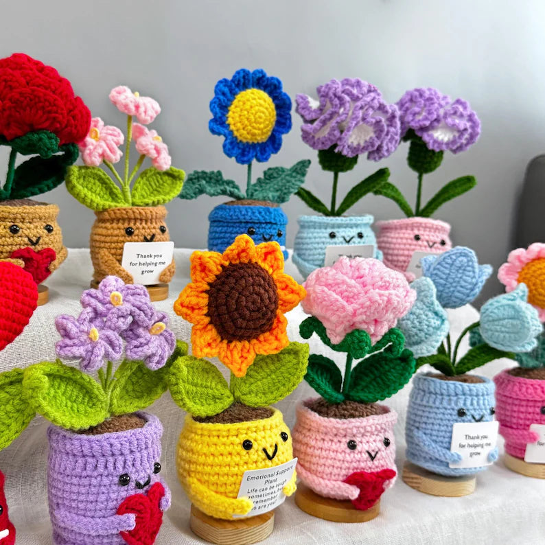Crochet Sunflower Plant,Encouragement Daily Positive,Birthday Gift for Her,Positive Desk Decor,Crochet Forget-me-not,Mother's Day gift