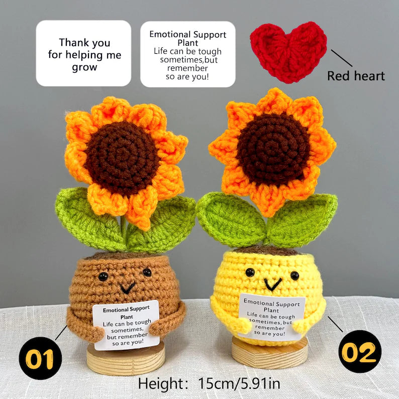 Crochet Sunflower Plant,Encouragement Daily Positive,Birthday Gift for Her,Positive Desk Decor,Crochet Forget-me-not,Mother's Day gift