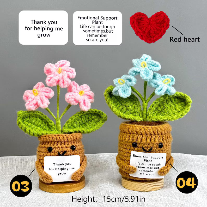 Crochet Sunflower Plant,Encouragement Daily Positive,Birthday Gift for Her,Positive Desk Decor,Crochet Forget-me-not,Mother's Day gift