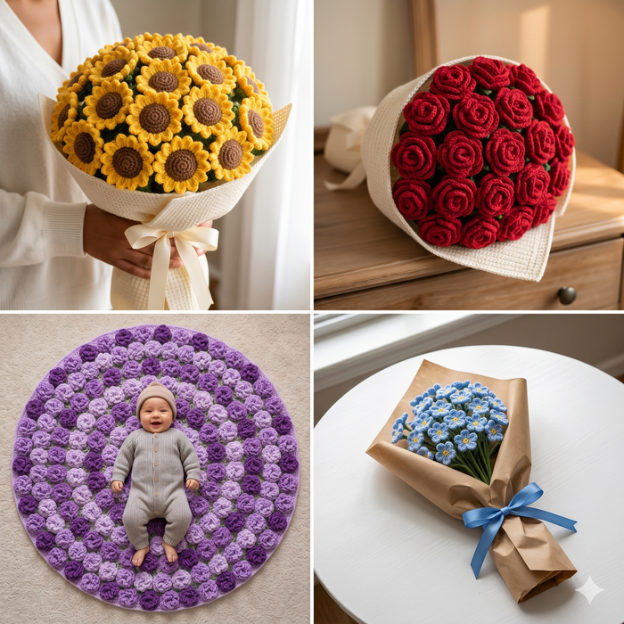 Crochet Flower Bouquet Blanket Pattern PDF – 6 in 1 Floral Blanket, Su