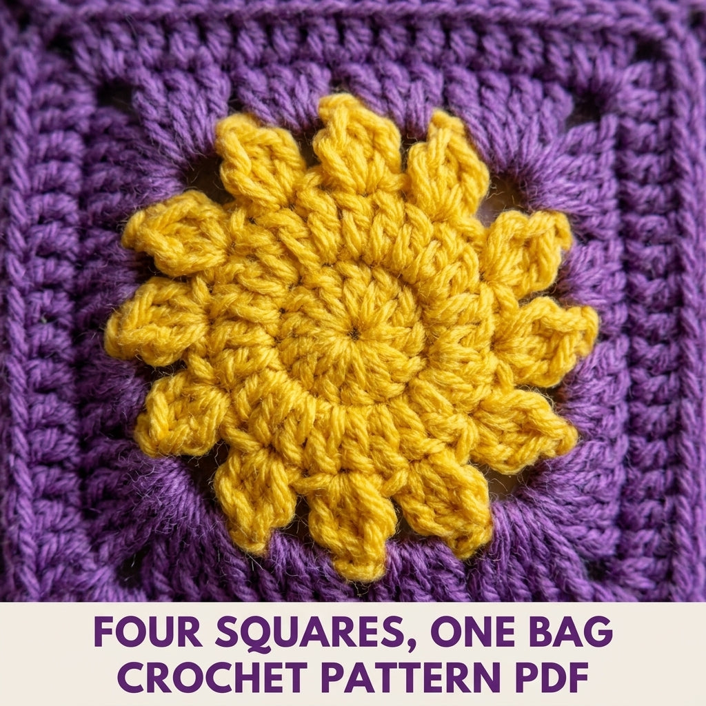 Sunflower Square Shoulder Bag Crochet Pattern PDF – Granny Square Purse with Braided Strap