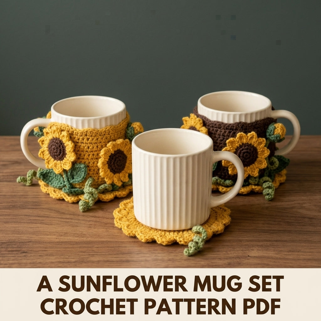 Sunflower Mug Cozy and Coaster Set Crochet Pattern PDF – Mug Rug