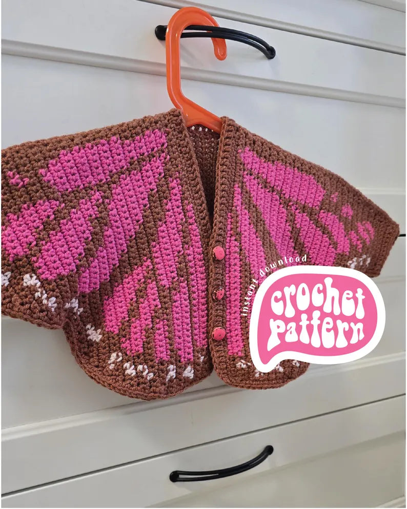 Crochet Butterfly Cardigan: Tapestry Chart, Newborn to 14 Years (PDF Pattern)