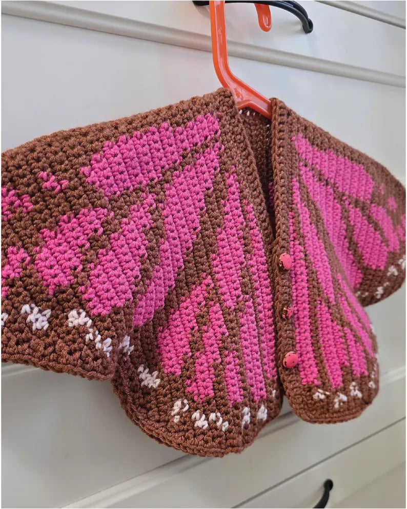 Crochet Butterfly Cardigan: Tapestry Chart, Newborn to 14 Years (PDF Pattern)
