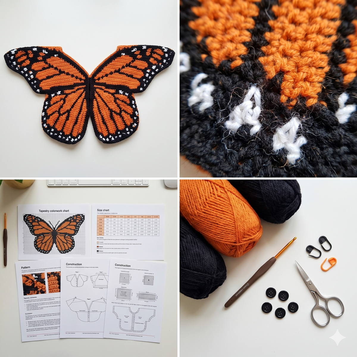 Crochet Butterfly Cardigan: Tapestry Chart, Newborn to 14 Years (PDF Pattern)