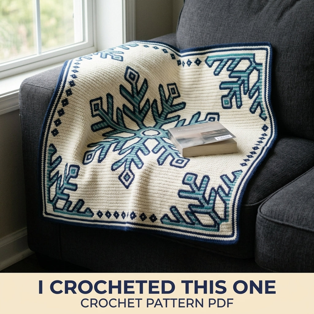 Snowflake Tapestry Crochet Blanket Pattern PDF – Winter Throw in Teal and Navy
