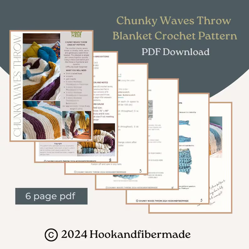 CROCHET PATTERN & Photo tutorial / Modern Crochet Blanket / The Chunky Waves Throw / Easy Crochet Afghan/ PDF Download