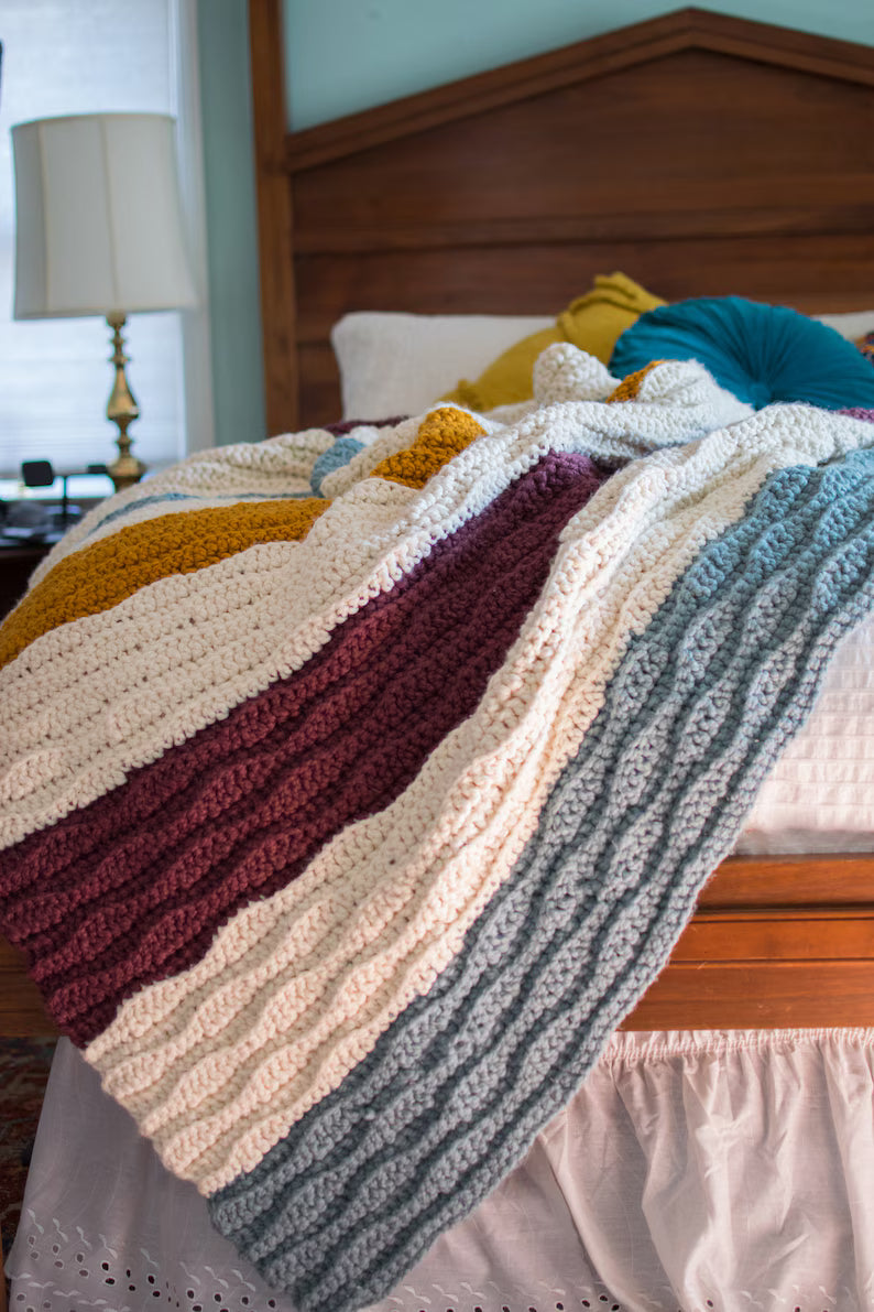 CROCHET PATTERN & Photo tutorial / Modern Crochet Blanket / The Chunky Waves Throw / Easy Crochet Afghan/ PDF Download