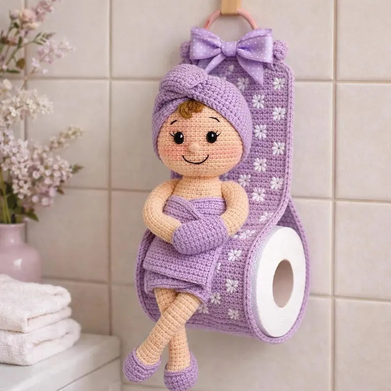Crochet Toilet Paper Holder Doll PDF Pattern | Amigurumi Bathroom Decor | Crochet Toilet Paper Roll Holder Pattern
