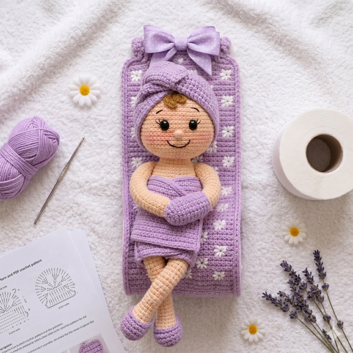 Crochet Toilet Paper Holder Doll PDF Pattern | Amigurumi Bathroom Decor | Crochet Toilet Paper Roll Holder Pattern