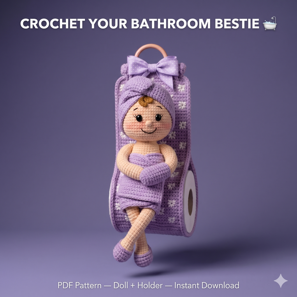 Crochet Toilet Paper Holder Doll PDF Pattern | Amigurumi Bathroom Decor | Crochet Toilet Paper Roll Holder Pattern