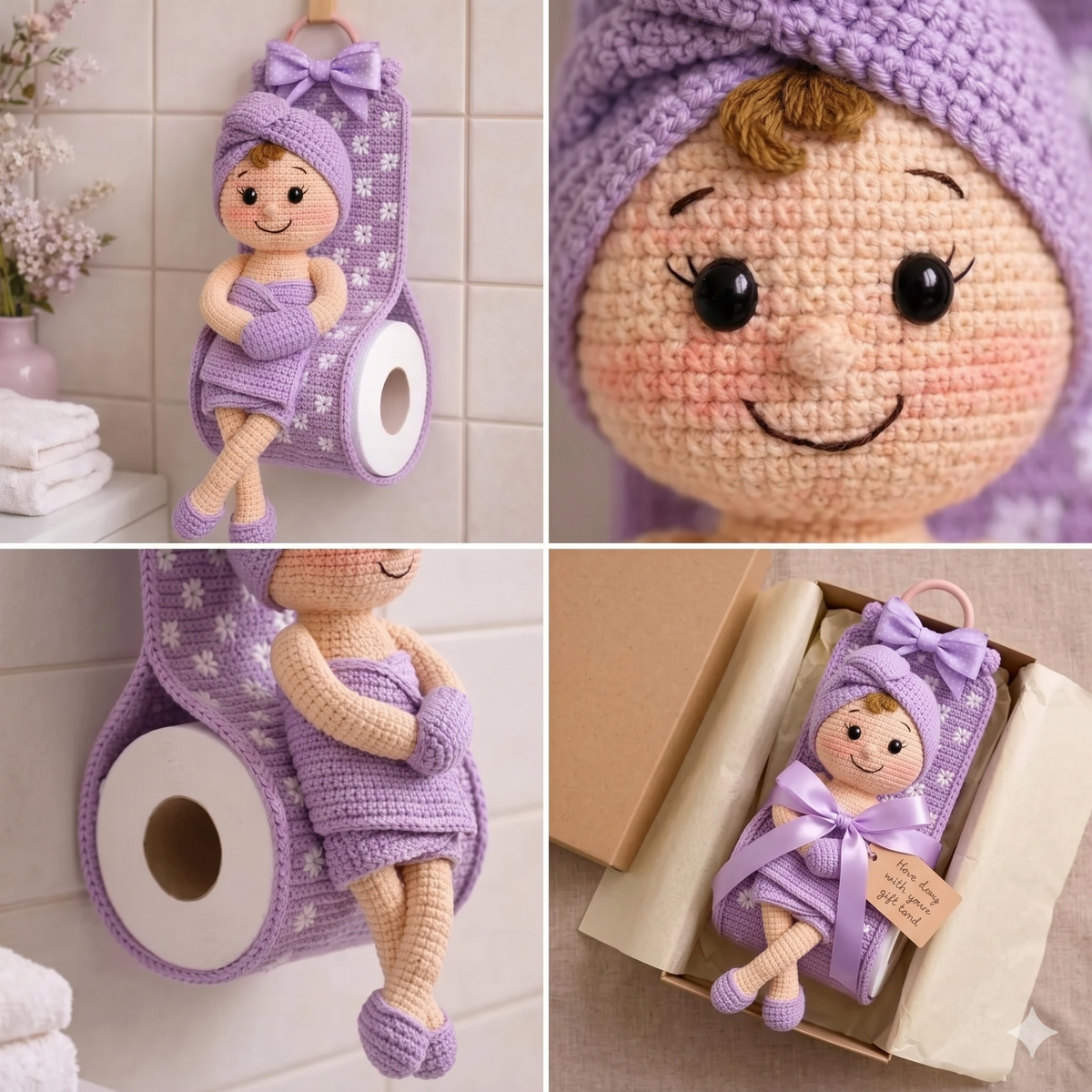 Crochet Toilet Paper Holder Doll PDF Pattern | Amigurumi Bathroom Decor | Crochet Toilet Paper Roll Holder Pattern
