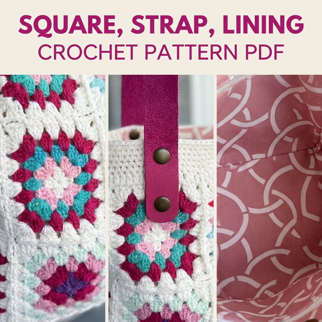 Bright Granny Square Tote Crochet Pattern PDF – Lined Shoulder Bag