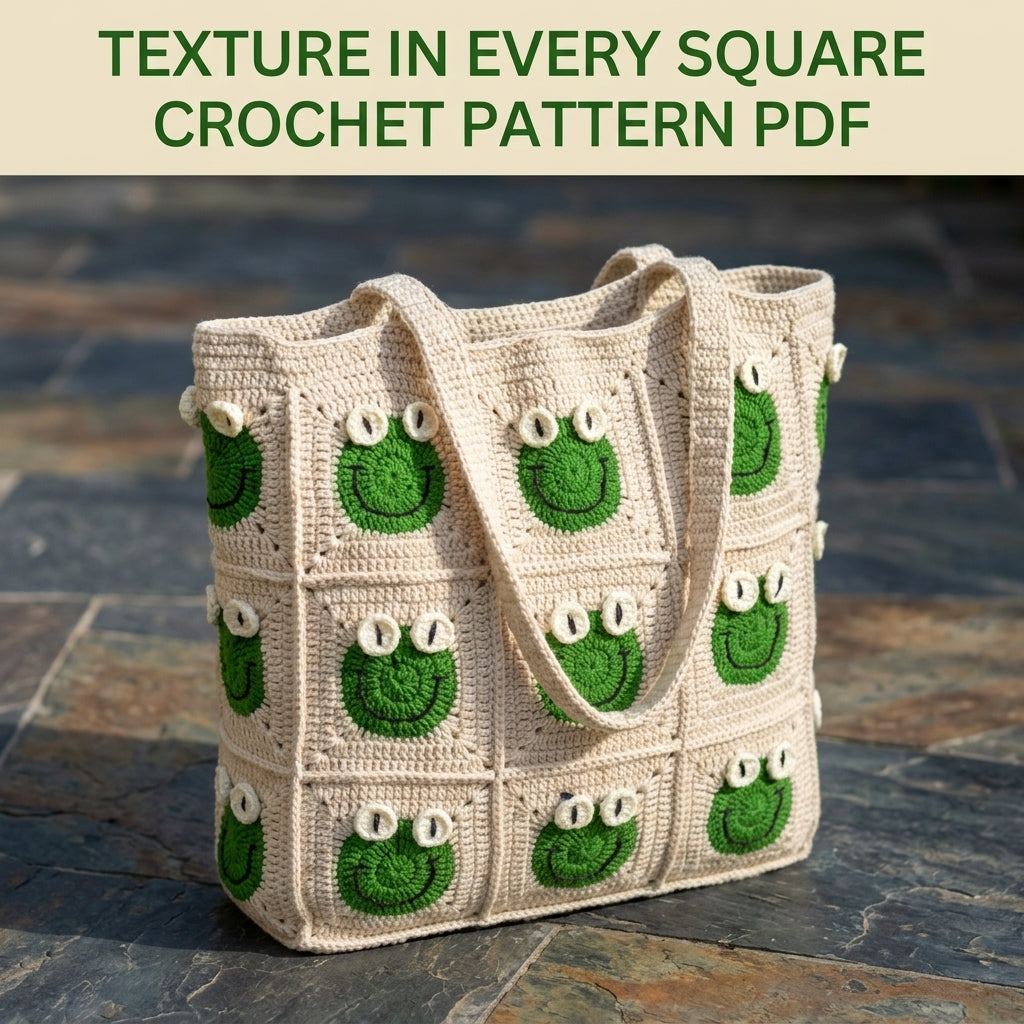 Frog Granny Square Tote Bag Crochet Pattern PDF – Cute Frog Face Shoulder Bag