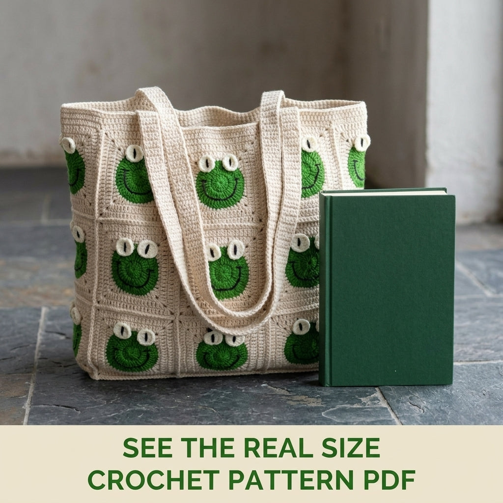 Frog Granny Square Tote Bag Crochet Pattern PDF – Cute Frog Face Shoulder Bag