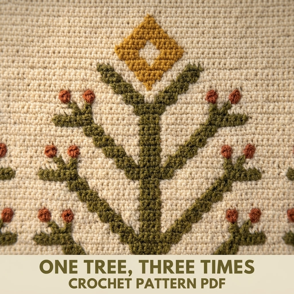 Tree of Life Tapestry Crochet Wall Hanging Pattern PDF – Trees and Chevrons in Olive, Rust and Mustard