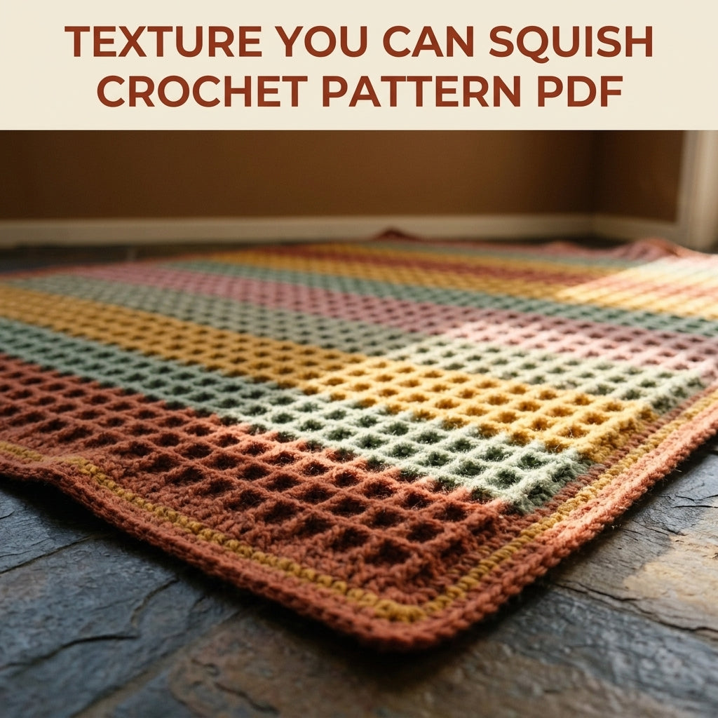 Waffle Stitch Crochet Blanket Pattern PDF – Easy Textured Striped Throw in Rust, Sage and Mustard