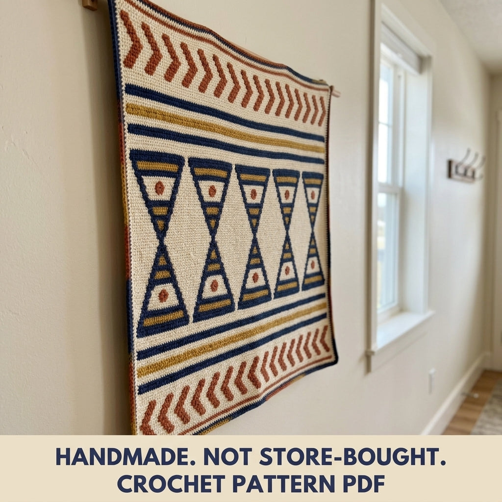 Hourglass Tapestry Crochet Wall Hanging Pattern PDF – Geometric Colourwork Wall Art