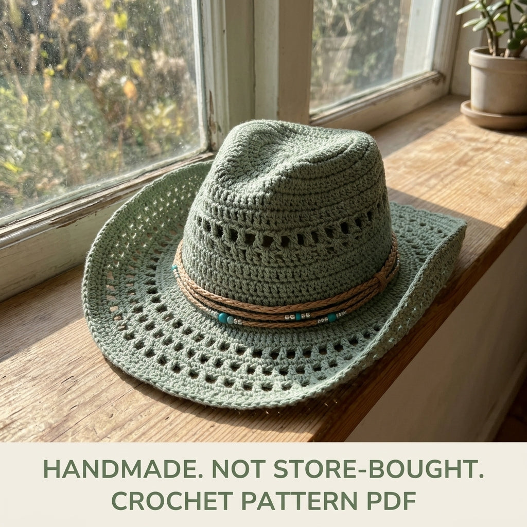 Sage Lace Summer Western Hat Crochet Pattern PDF – Sage Lace Cowboy Hat