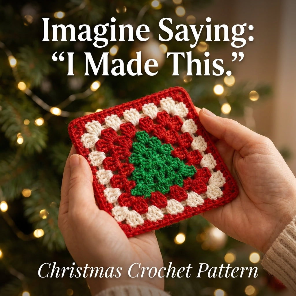Christmas Tree Granny Square Crochet Pattern — 2 Festive Motifs in Red and Cream, Beginner Friendly, US Terms, PDF Download