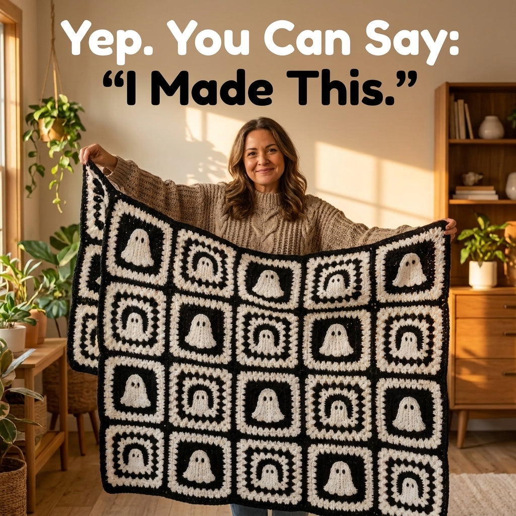Ghost Granny Square Blanket Crochet Pattern | Black & White Halloween Throw | Beginner Granny Square Project | PDF Instant Download 2