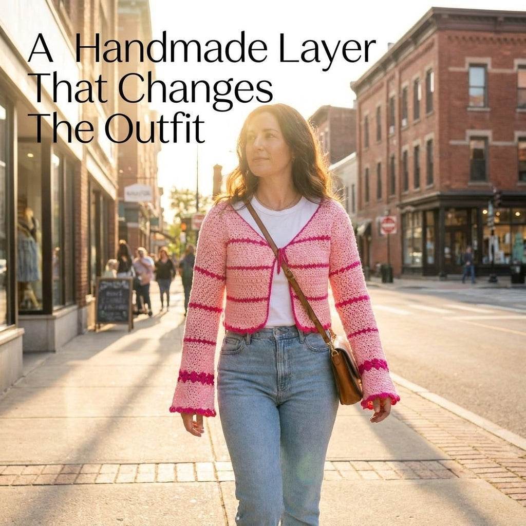 Striped Crochet Cardigan Pattern | Cropped Bolero with Flared Bell Sleeves | Picot Edging | Sizes XS–[XX] | PDF Instant Download