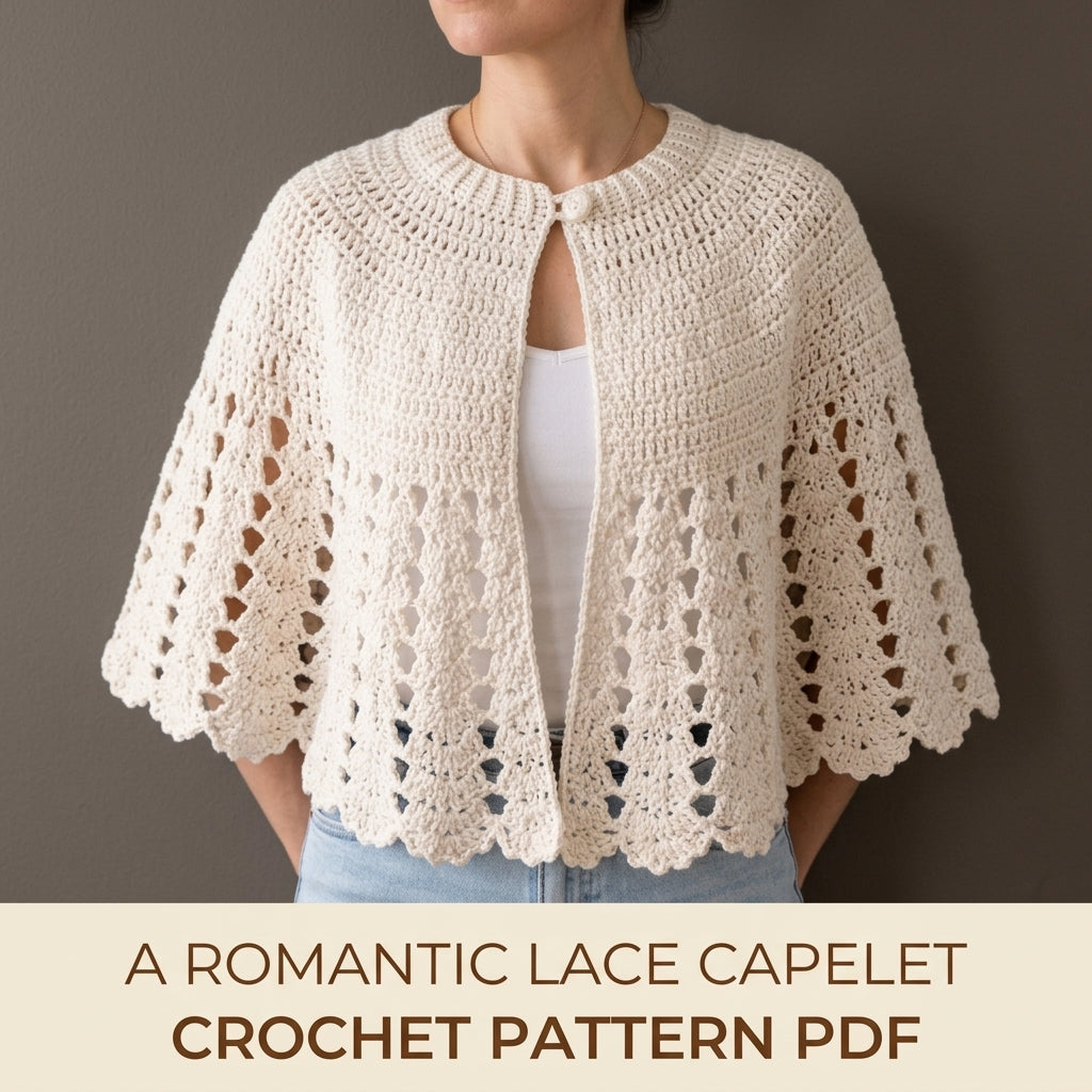 Lace Capelet Crochet Pattern PDF – Women's Shell Lace Cape with Scalloped Hem
