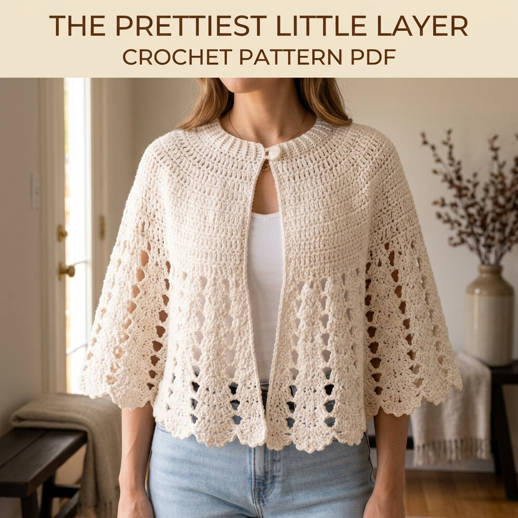 Lace Capelet Crochet Pattern PDF – Women's Shell Lace Cape with Scalloped Hem
