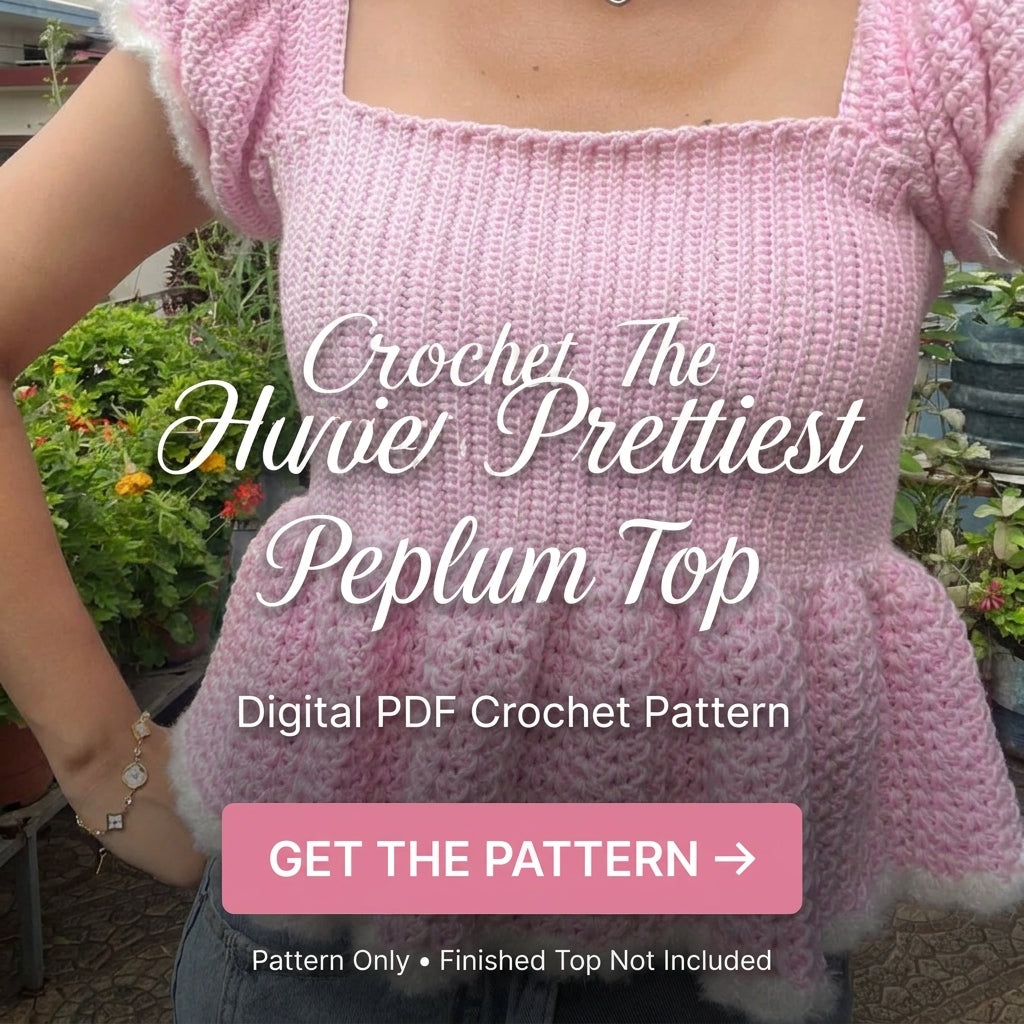 Peplum Crochet Top Pattern | Square Neck Puff Sleeve Ribbed Bodice | Sizes XS–[XX] | PDF Instant Download