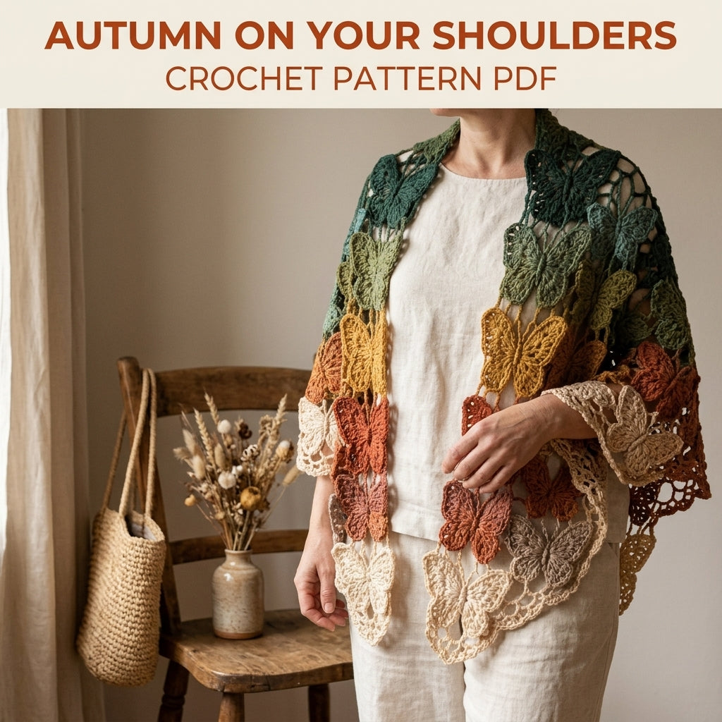 Autumn Butterfly Wrap Crochet Pattern PDF – Ombré Joined Butterfly Shawl