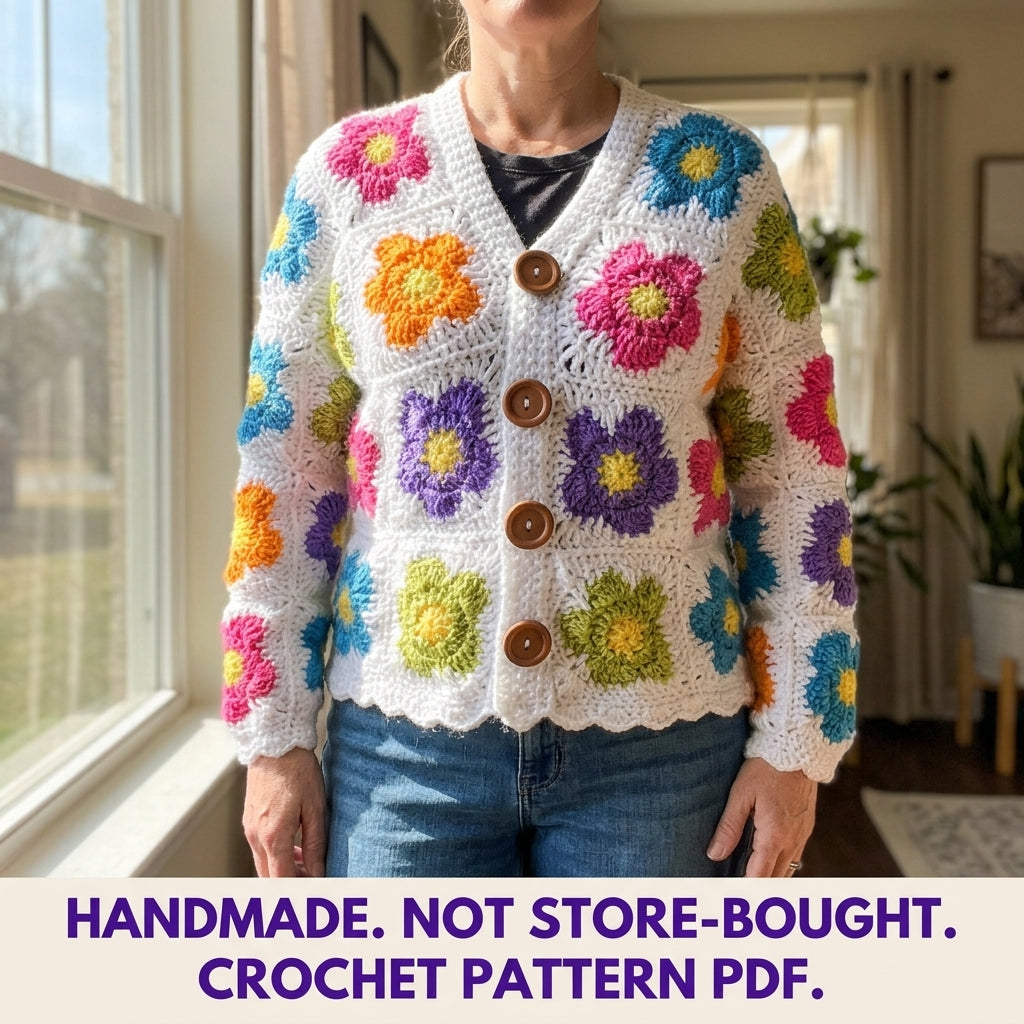 Flower Granny Square Cardigan Crochet Pattern PDF – Women's Granny Square Sweater