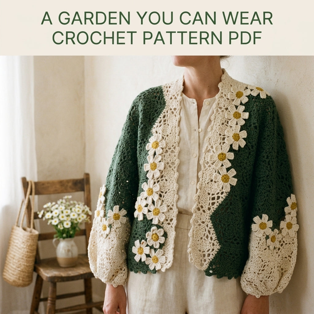 Daisy Cardigan Crochet Pattern PDF – Green and Cream Lace Cardigan