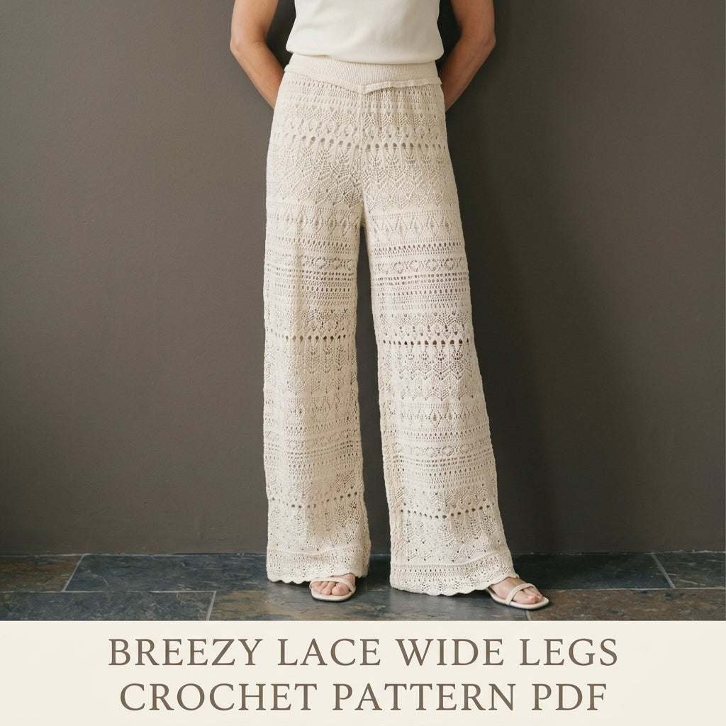 Cream Lace Wide Leg Pants Crochet Pattern PDF – Summer Lace Trousers