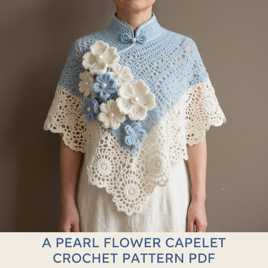 Flower Capelet Crochet Pattern PDF – Lace Capelet with Pearl Flowers