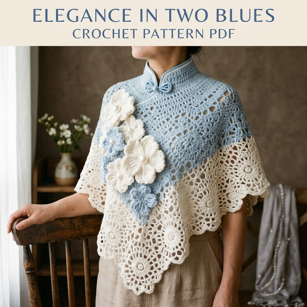 Flower Capelet Crochet Pattern PDF – Lace Capelet with Pearl Flowers