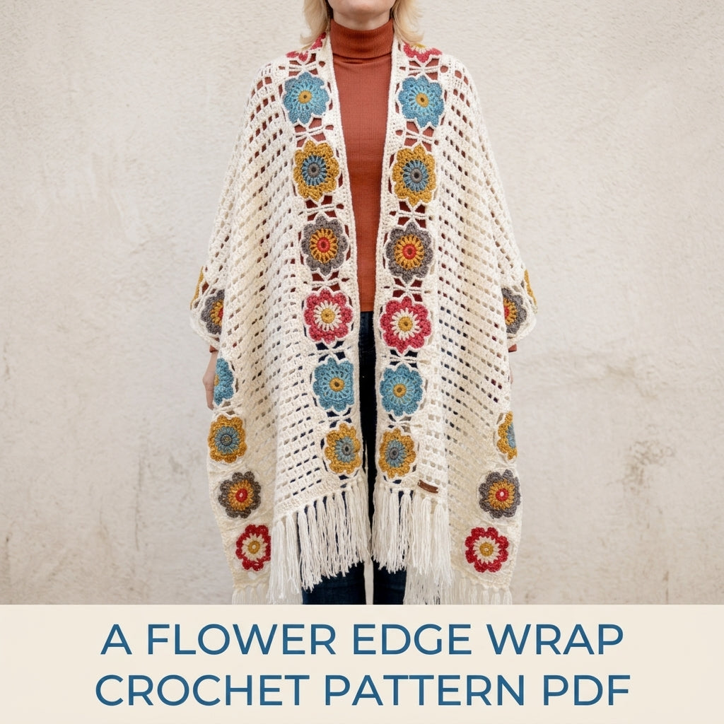 Flower Edge Mesh Wrap Crochet Pattern PDF – Granny Flower Shawl Cape