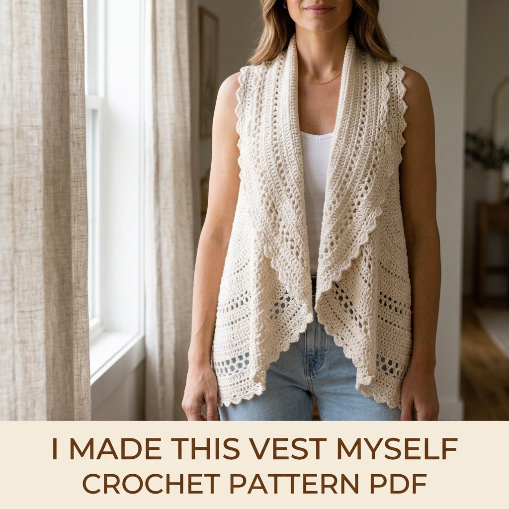 Lace Circle Vest Crochet Pattern PDF – Cascading Sleeveless Vest with Scalloped Edge