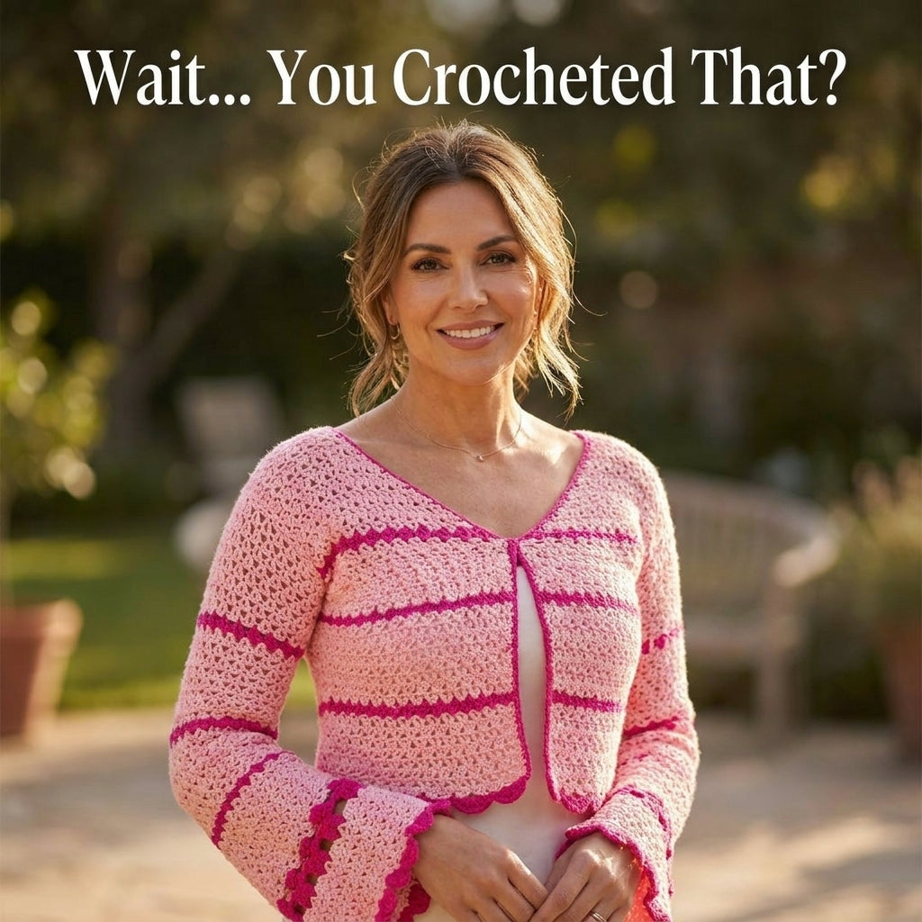 Striped Crochet Cardigan Pattern | Cropped Bolero with Flared Bell Sleeves | Picot Edging | Sizes XS–[XX] | PDF Instant Download