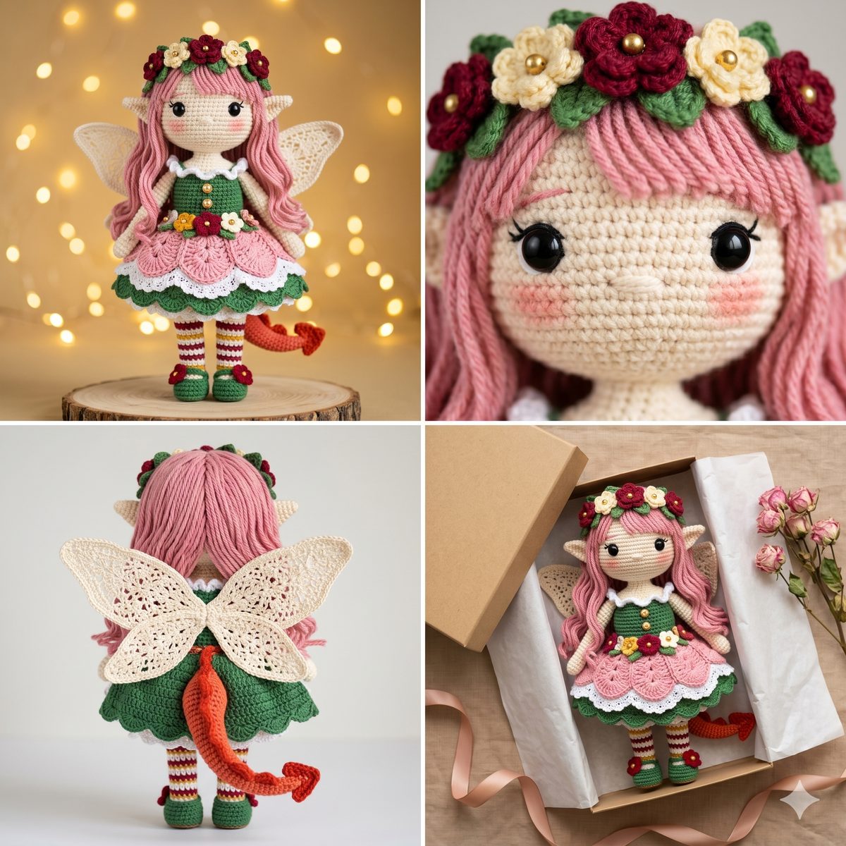 Woodland Fairy Dragon Doll Crochet Pattern PDF, Amigurumi Fantasy Doll Pattern, Flower Fairy Toy, Handmade Crochet Doll Tutorial