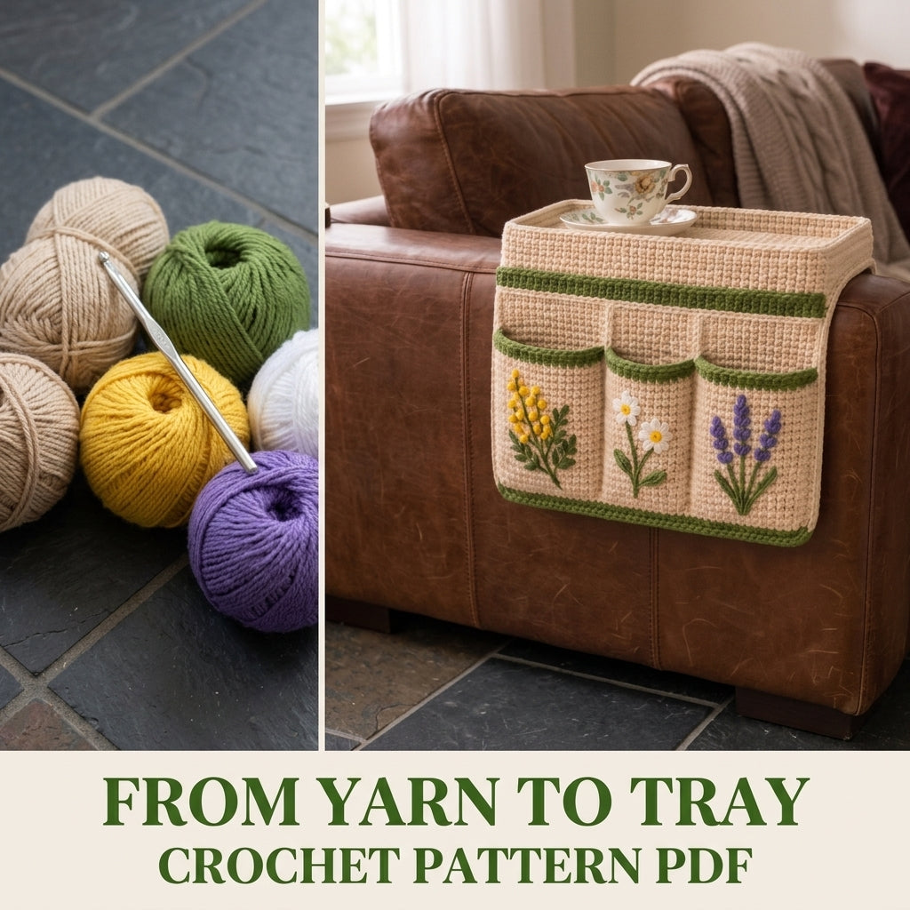 Wildflower Armrest Tray Caddy Crochet Pattern PDF – Sofa Arm Organizer