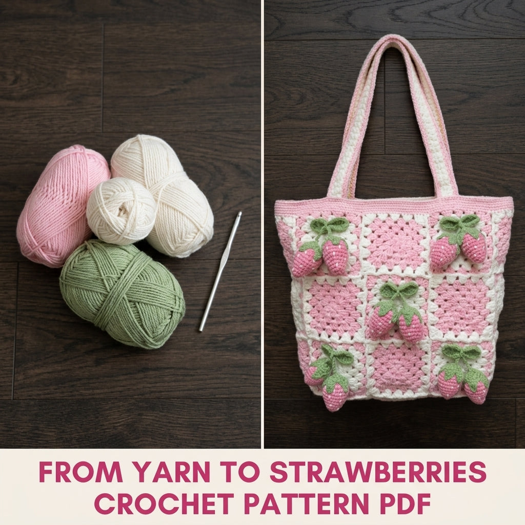 Strawberry Granny Square Tote Crochet Pattern PDF – 3D Strawberry Bag
