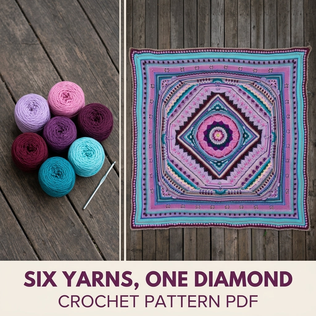 Lilac Diamond Mandala Blanket Crochet Pattern PDF – Textured Square on Point Throw
