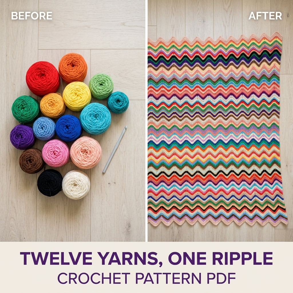 Rainbow Ripple Stripe Blanket Crochet Pattern PDF – Vintage Chevron Afghan