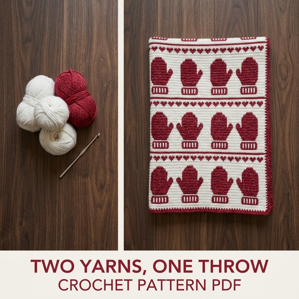 Mitten Crochet Blanket Pattern PDF – Christmas Tapestry Crochet Throw in Red and White