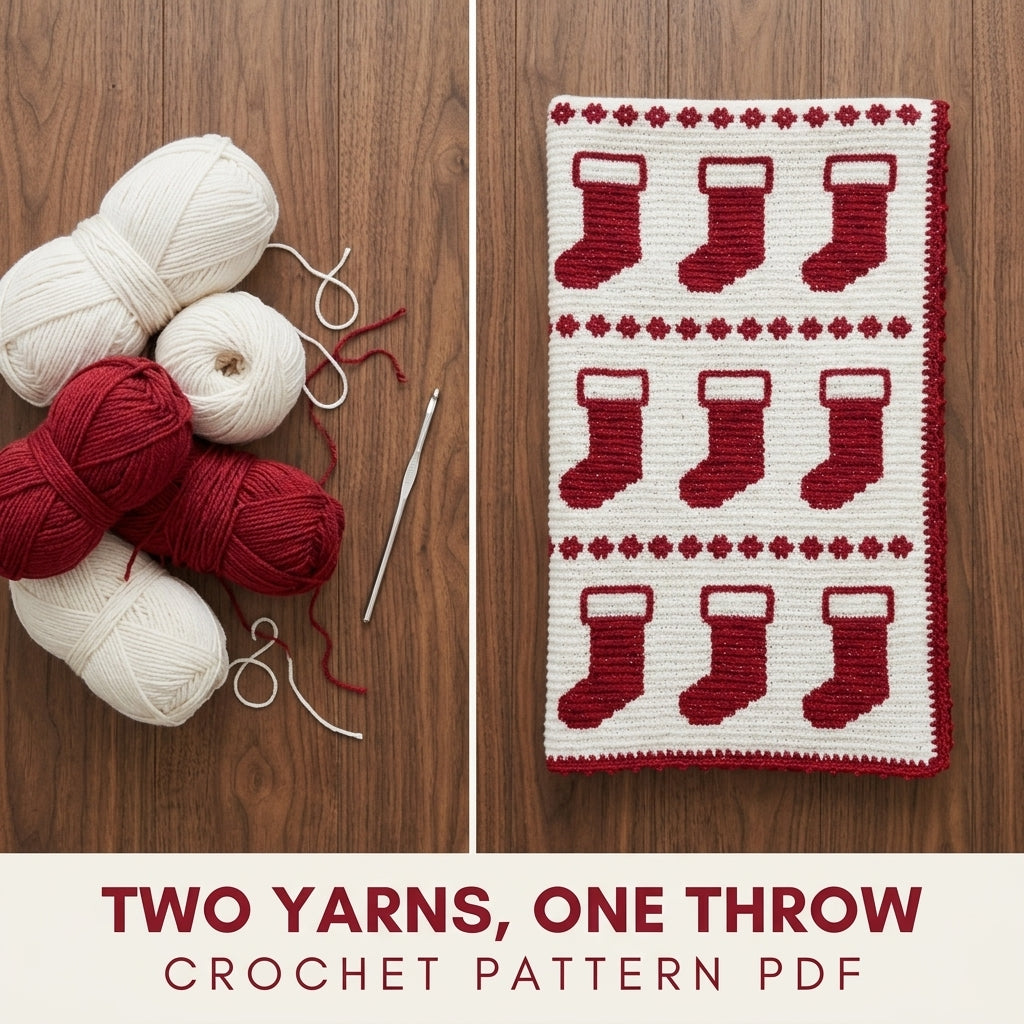 Stocking Crochet Blanket Pattern PDF – Christmas Tapestry Crochet Throw in Red and White